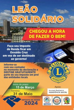 Lions Clube de Osvaldo Cruz anuncia campanha "Leo Solidrio"
