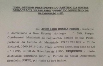 Ex-Prefeito Z� Luiz deixa o PSDB de Salmour�o