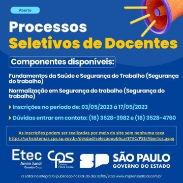 ETEC Amim Jundi abre inscri��es para processo seletivo de docentes