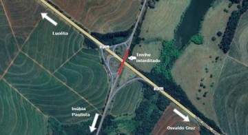 Obras de eleva��o de viaduto causam interdi��o na Rodovia Comandante Jo�o Ribeiro de Barros, em In�bia Paulista