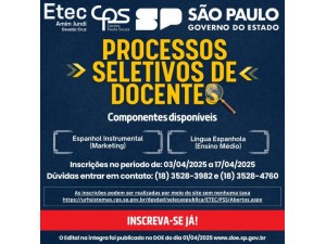 Etec Amim Jundi de Osvaldo Cruz abre inscries para processos seletivos de docentes