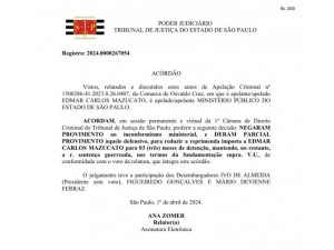 Ex-prefeito Edmar Mazucato tem condenao confirmada pelo Tribunal de Justia de So Paulo em caso de injria contra a Prefeita Vera Morena