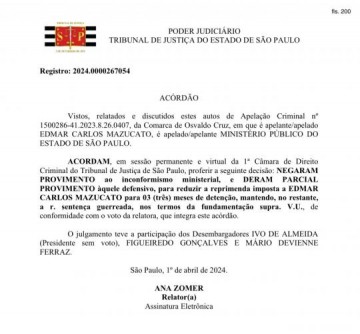 Ex-prefeito Edmar Mazucato tem condena��o confirmada pelo Tribunal de Justi�a de S�o Paulo em caso de inj�ria contra a Prefeita Vera Morena