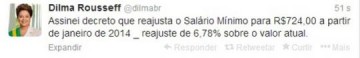 Dilma assina decreto que reajusta salrio mnimo para R$ 724