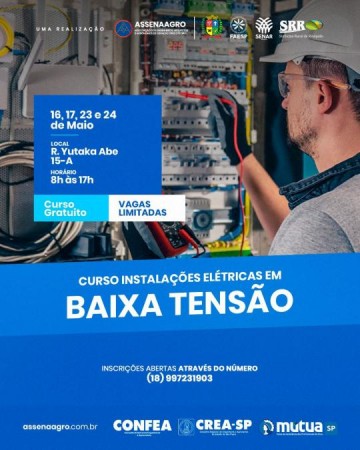 Curso gratuito de instala��es el�tricas em baixa tens�o � oferecido em Osvaldo Cruz