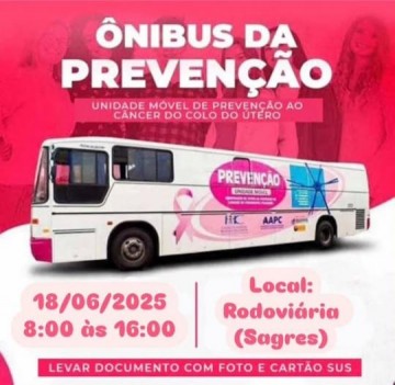 �nibus da Preven��o oferece exames gratuitos contra o c�ncer do colo do �tero em Sagres