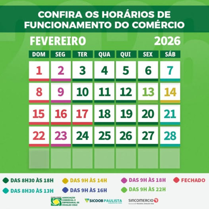 Com�rcio de Osvaldo Cruz tem hor�rios especiais durante o m�s de fevereiro