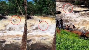 V�DEO: Bombeiros buscam jovem que foi arrastado por correnteza em cachoeira na regi�o de Rio Preto
