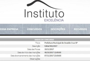 Prazo para inscri��es do concurso da Prefeitura de OC termina na ter�a