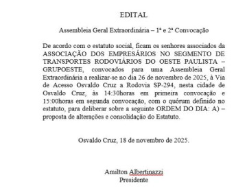 EDITAL - Assembleia Geral Extraordin�ria � GRUPOESTE - 1� e 2� Convoca��o