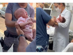 Beb� � salvo por PMs ap�s se engasgar no dia do 'm�svers�rio' em Presidente Prudente