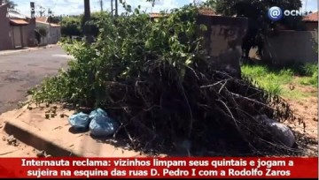 V�DEO: Internauta denuncia lixo no cruzamento das ruas Don Pedro I com a Rodolfo Zaros em Osvaldo Cruz