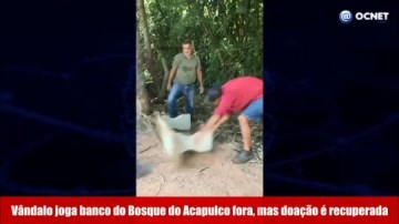 VDEO: Vndalo joga banco do Bosque do Acapulco fora, mas doao  recuperada