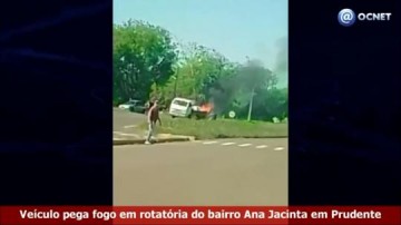 VDEO: Veculo pega fogo em rotatria do bairro Ana Jacinta em Prudente
