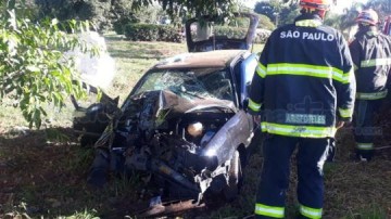 Batida de carro em �rvore deixa quatro em estado grave pr�ximo a Iacri