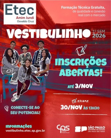 Etec Amim Jundi anuncia Vestibulinho 1� semestre 2026