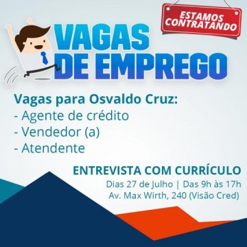 Prodep Treinamentos anuncia oportunidades de emprego para Vis�o Cred