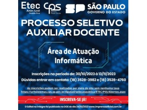 Etec Amim Jundi abre inscries para novo processo seletivo de auxiliar de docente