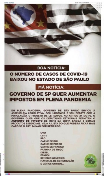Governador D�ria cria contribui��o compuls�ria para empresas e pode aumentar pre�o da cesta b�sica