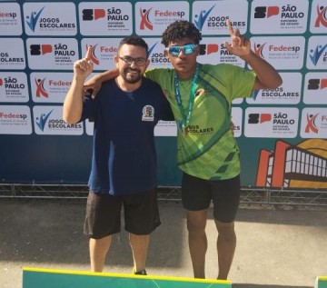 Peter Henrique do Carmo, conquista terceiro lugar no estado de S�o Paulo na prova do lan�amento do dardo