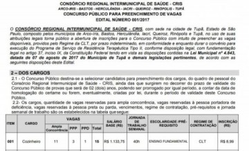 Est�o abertas as inscri��es para concurso p�blico do Cons�rcio de Sa�de da regi�o de Tup�