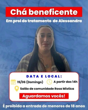 Ch� Beneficente ser� realizado em prol de Alessandra Thimote em Osvaldo Cruz