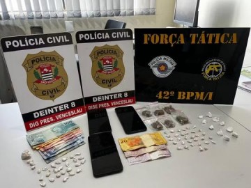 Tr�s homens s�o presos com 70 por��es de crack durante opera��o policial, em Presidente Venceslau