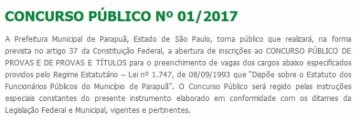 Prefeitura de Parapu� abre concurso p�blico para v�rios cargos: conhe�a os detalhes