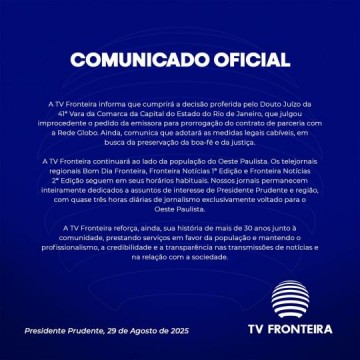 TV Fronteira deixa de retransmitir sinal da Globo no dia 1�