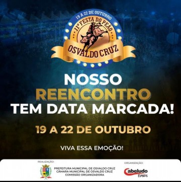 Organiza��o confirma Festa do Pe�o em Osvaldo Cruz entre os dias 19 e 22 de Outubro