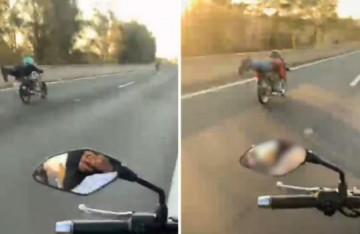 V�DEO: Motociclista faz manobra 'superman' e cai durante racha na SP-270 em Prudente