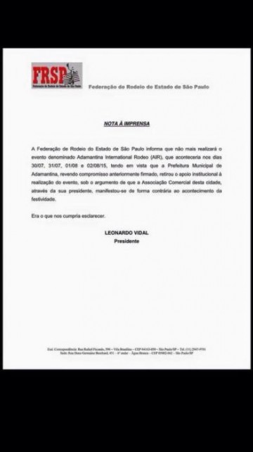 Federa��o cancela rodeio de Adamantina