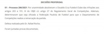 V�DEO: TJD absolve Osvaldo Cruz ap�s jogo n�o ser realizado contra a Santacruzense