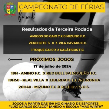 3� Rodada do Campeonato de Futsal tem 15 gols em tr�s jogos