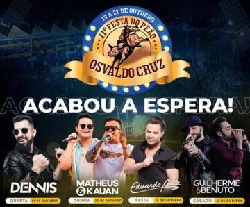 Organiza��o anuncia atra��es da Festa do Pe�o 2022 de Osvaldo Cruz