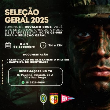 Tiro de Guerra de Osvaldo Cruz realiza Sele��o Geral para alistados hoje e amanh�