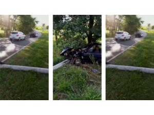 Carro bate em poste e interdita parcialmente a vicinal Luclia a Adamantina