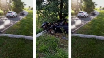 Carro bate em poste e interdita parcialmente a vicinal Luclia a Adamantina
