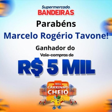 V�DEO: Supermercado Bandeiras encerra campanha 'Meu Carrinho Cheio' com sorteio de R$ 5 mil