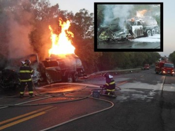 Motorista morre carbonizado ap�s colis�o na SP-294 (com link de v�deo)