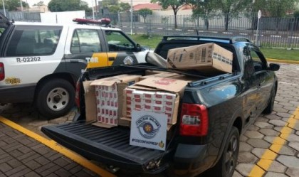 Carga de cigarros contrabandeados foi apreendida em Estrela do Norte (Foto: Pol�cia Militar Rodovi�ria/Divulga��o)