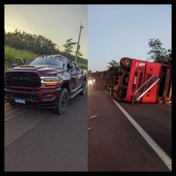 ACIDENTE: Caminh�o e caminhonete batem na SP-294 em Parapu�