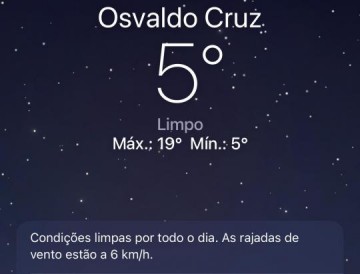 Osvaldo Cruz registrou 5�C durante a madrugada de hoje