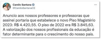 Governo reajusta piso salarial dos professores em 15%