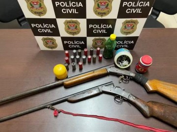 Pol�cia Civil apreende armas de fogo e muni��es em fazenda no Bairro Cascata, em Rin�polis