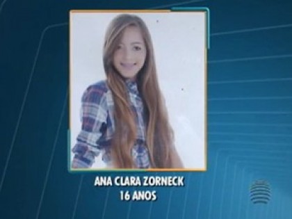 Ana Clara Zorneck, de 16 anos, foi atropelada no dia 25 de dezembro