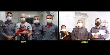 V�DEO: Em Luc�lia e Tup�, bombeiros e policiais militares salvam beb�s de engasgamento
