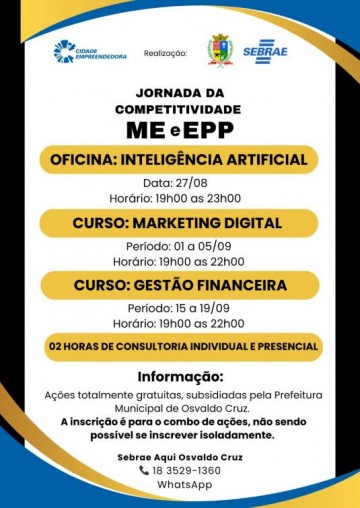 Sebrae-SP e Prefeitura realizam s�rie de eventos do Cidade Empreendedora: hoje tem palestra do Crea-SP