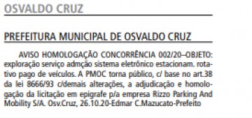 Empresa que vai administrar a Zona Azul de Osvaldo Cruz � a mesma que sofre suspens�o de servi�os em Mar�lia