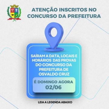 Concurso Pblico da Prefeitura de Osvaldo Cruz tem data e locais de provas definidos